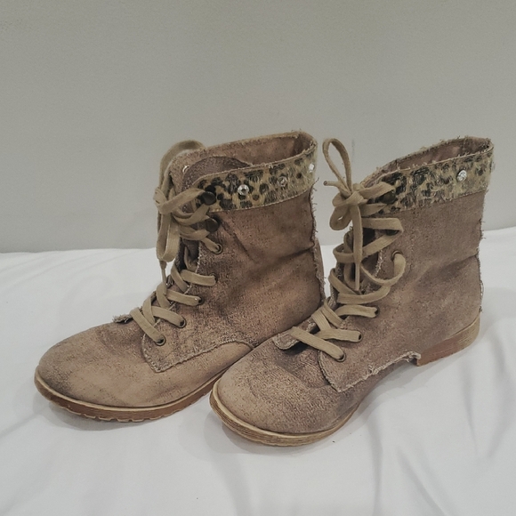 South Pole canvas Leopard Trim Tan Women's combat Boots sz 7 - Picture 1 of 9